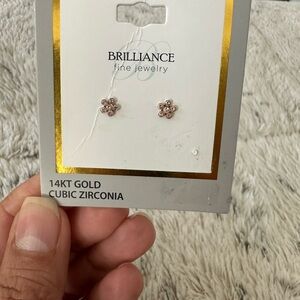 14K Gold Cubic Zirconia Flower Earrings